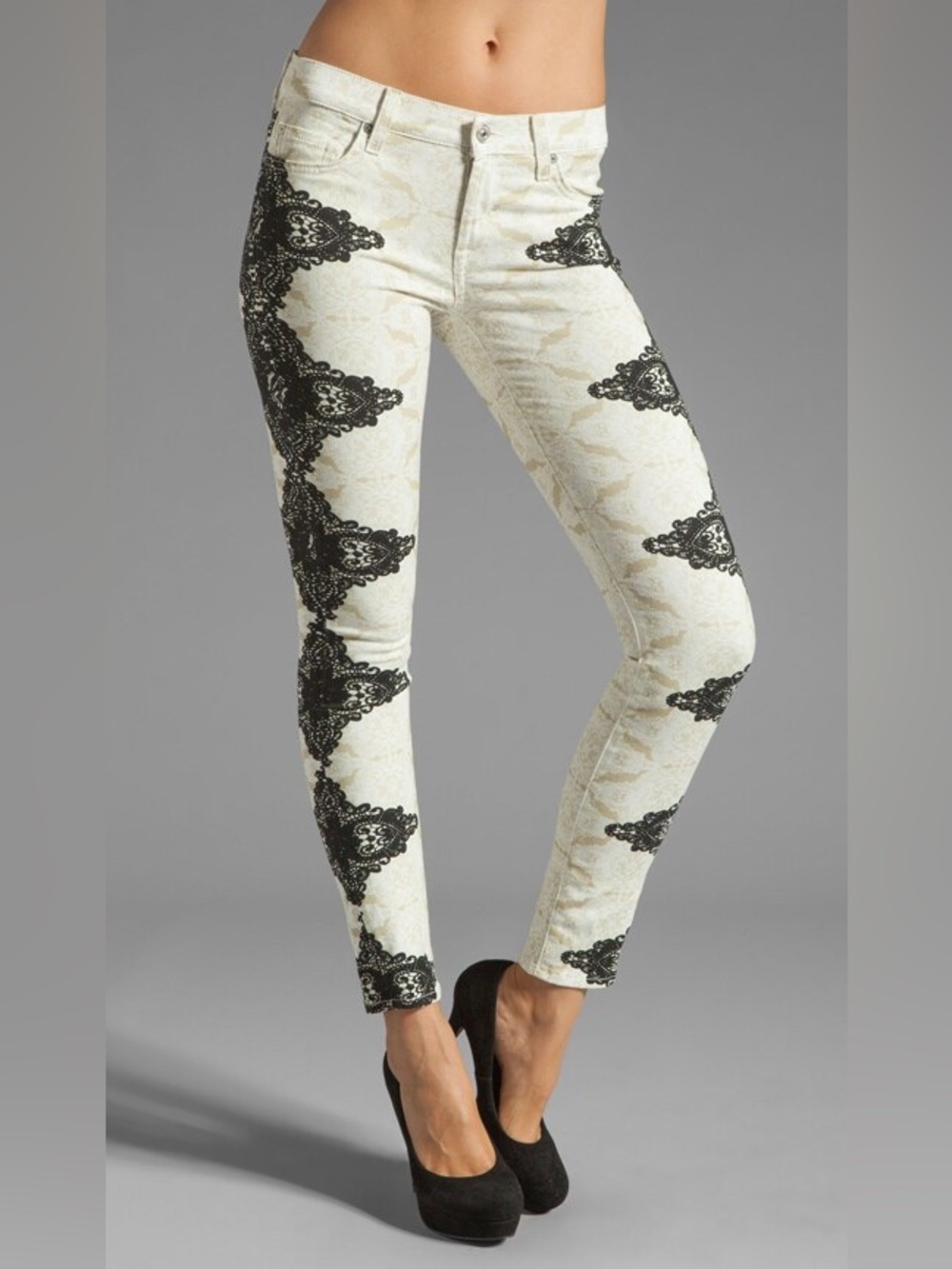 7 For All Mankind Rare Lace Print Jeans Goth Coquette Victorian editorial noir